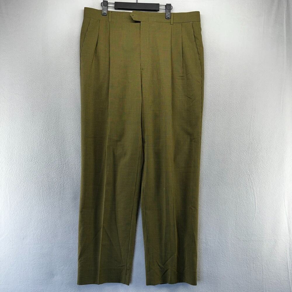 Vintage Bachrach Pants Men's 36 Yellow Blue Houndstooth Plaid Baggy trousers 90s